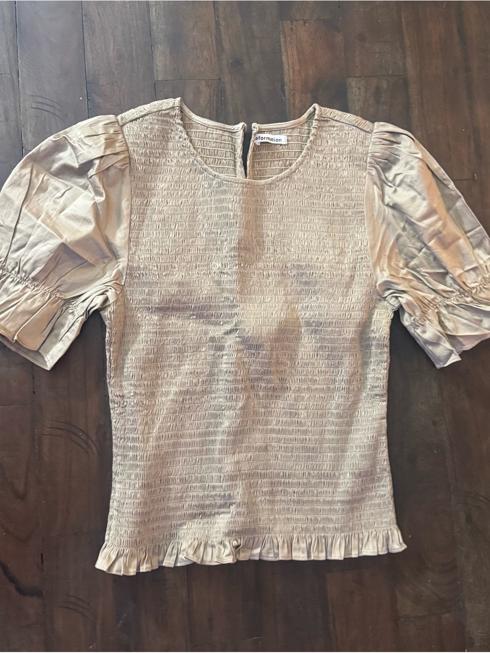 Reformation Cream Smocked Puff-Sleeve Blouse